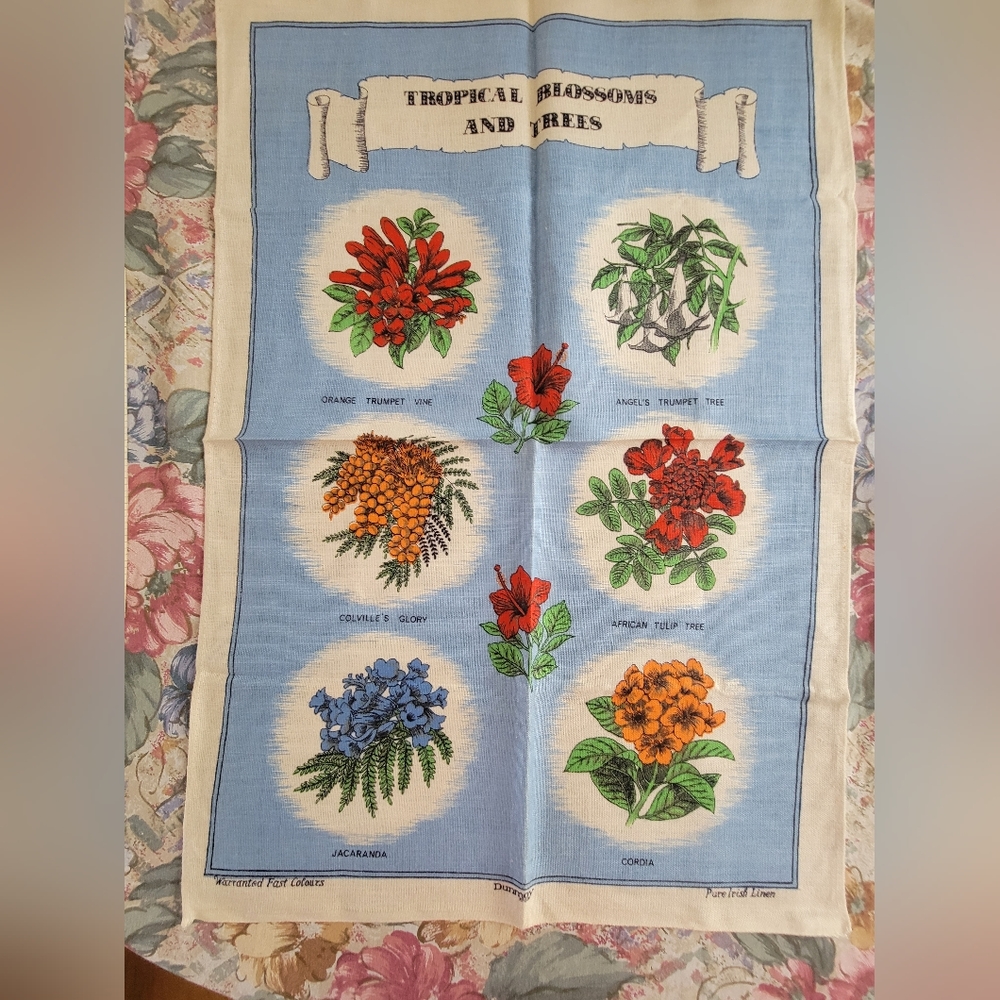 Vintage Tropical Blossoms and Trees pure Irish linen NWOT
